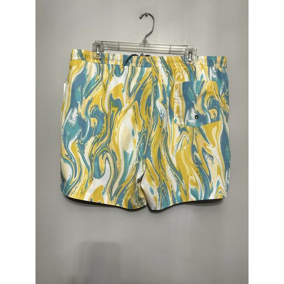 Open Edit Men's Yellow/Blue Swirl Recycled Volley Swim Trunks XL NWT - Picture 5 of 9
